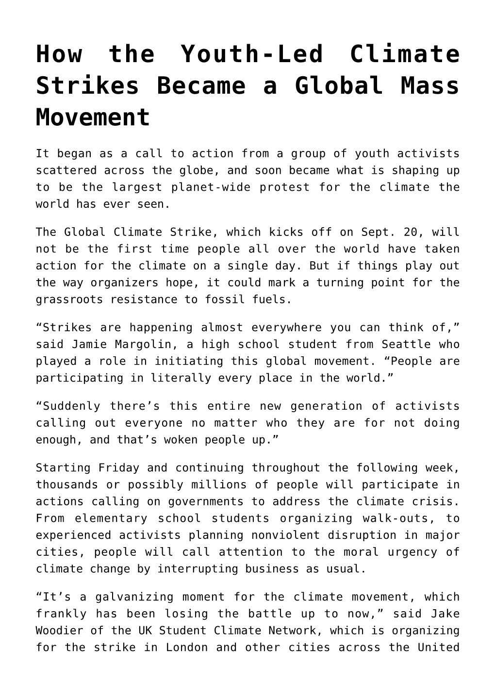 How the Youth-Led Climate Strikes Became a Global Mass Movement