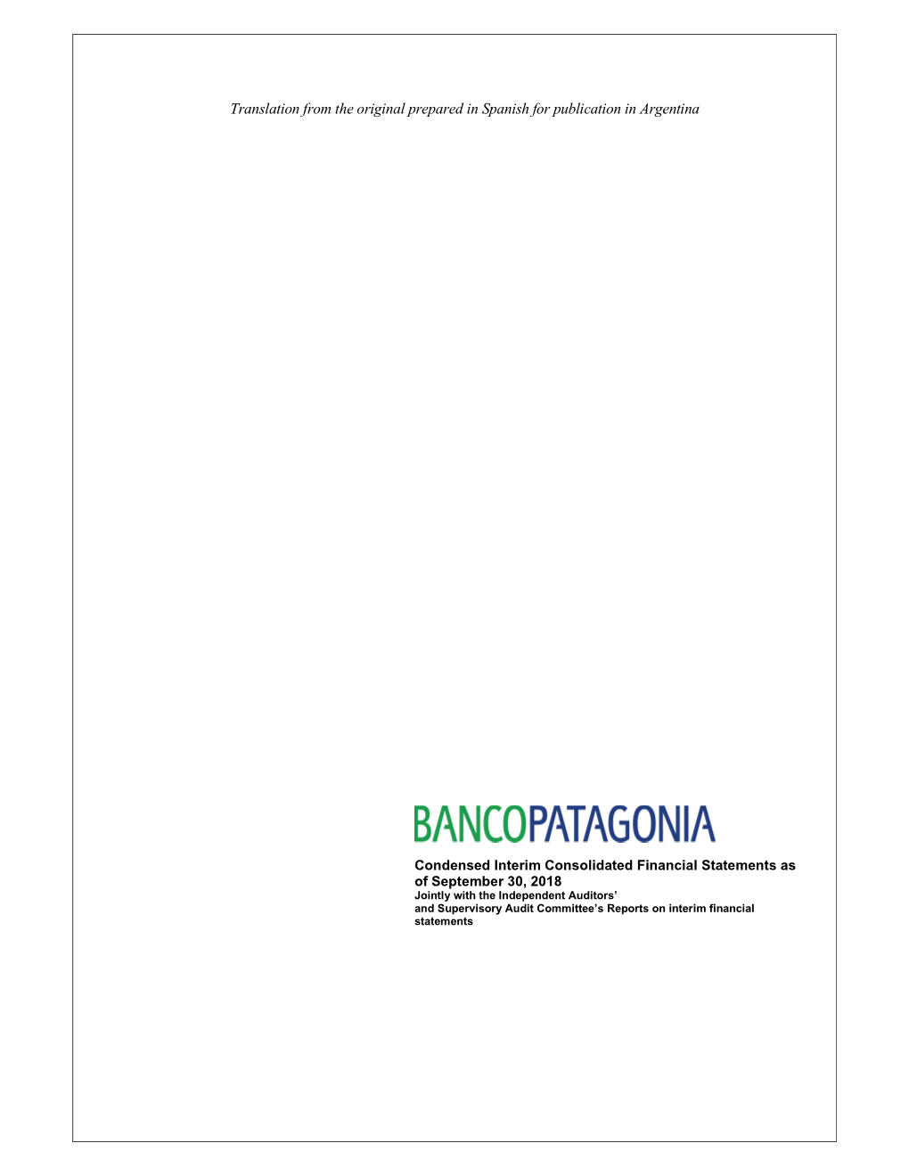 EEFF Banco Patagonia S.A. NIIF 30 09 2018