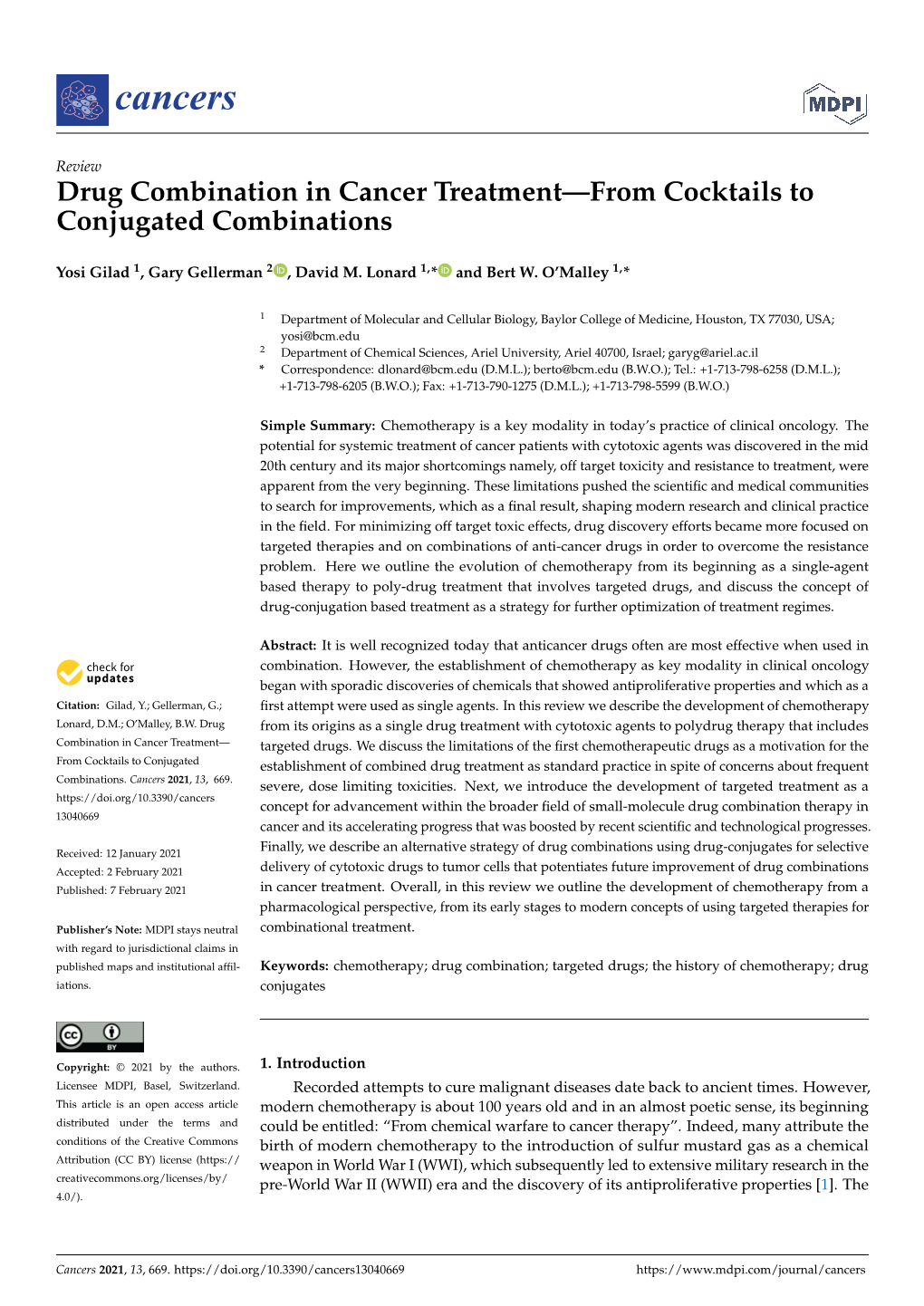 Drug Combination in Cancer Treatment—From Cocktails to Conjugated Combinations