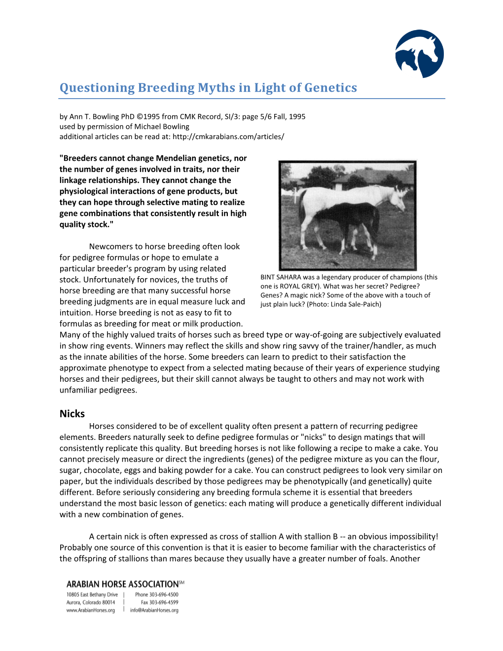 Questioning Breeding Myths in Light of Genetics by Ann T