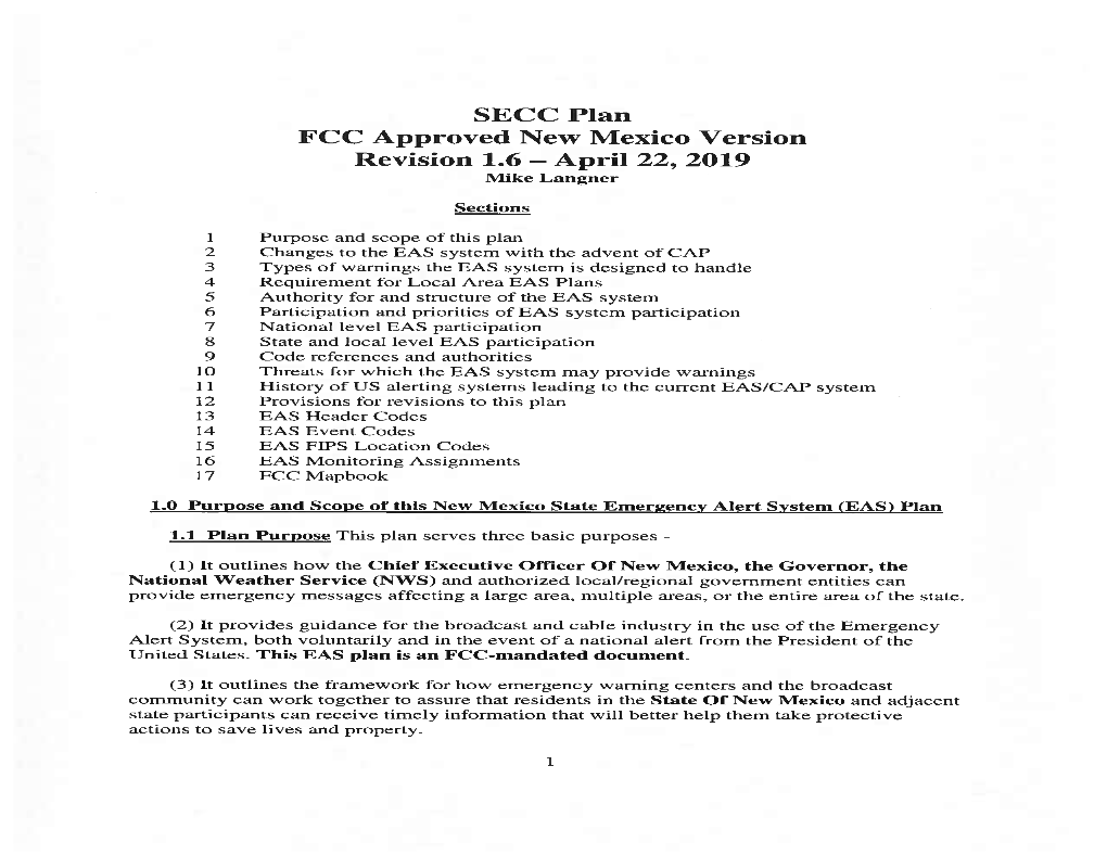 SECC Plan FCC Approved New Mexico Version Revision 1.6 — April 22, 2019 Mike Langner