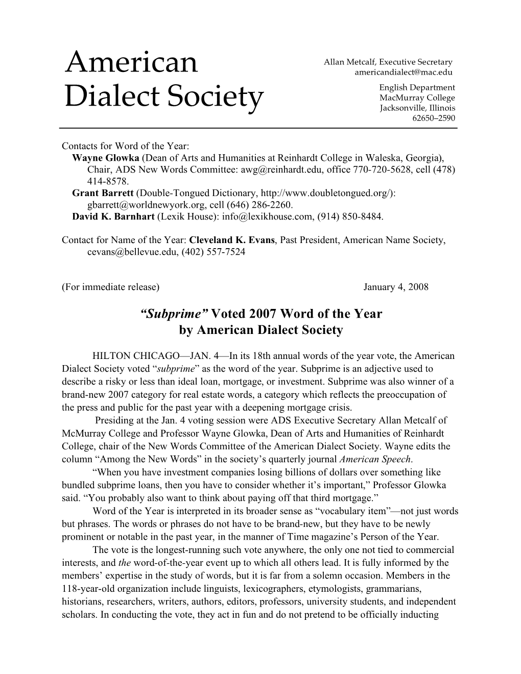 2007 Word of the Year by American Dialect Society