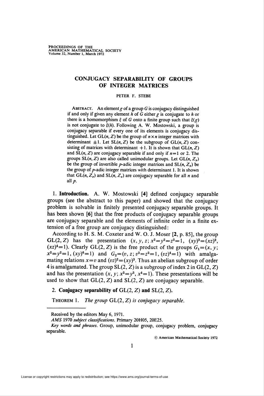 Conjugacy Separability of Groups of Integer Matrices 1