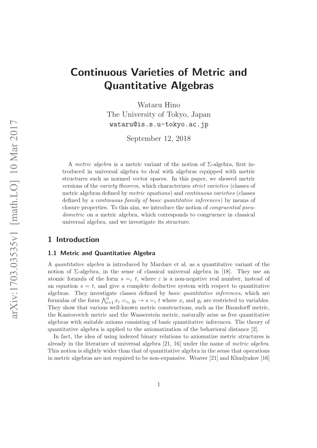 Continuous Varieties of Metric and Quantitative Algebras
