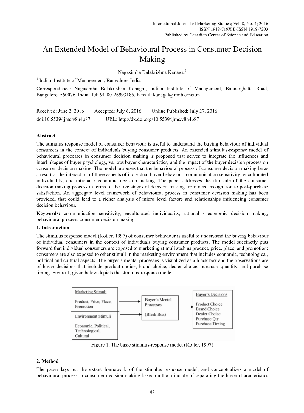 An Extended Model of Behavioural Process in Consumer Decision Making