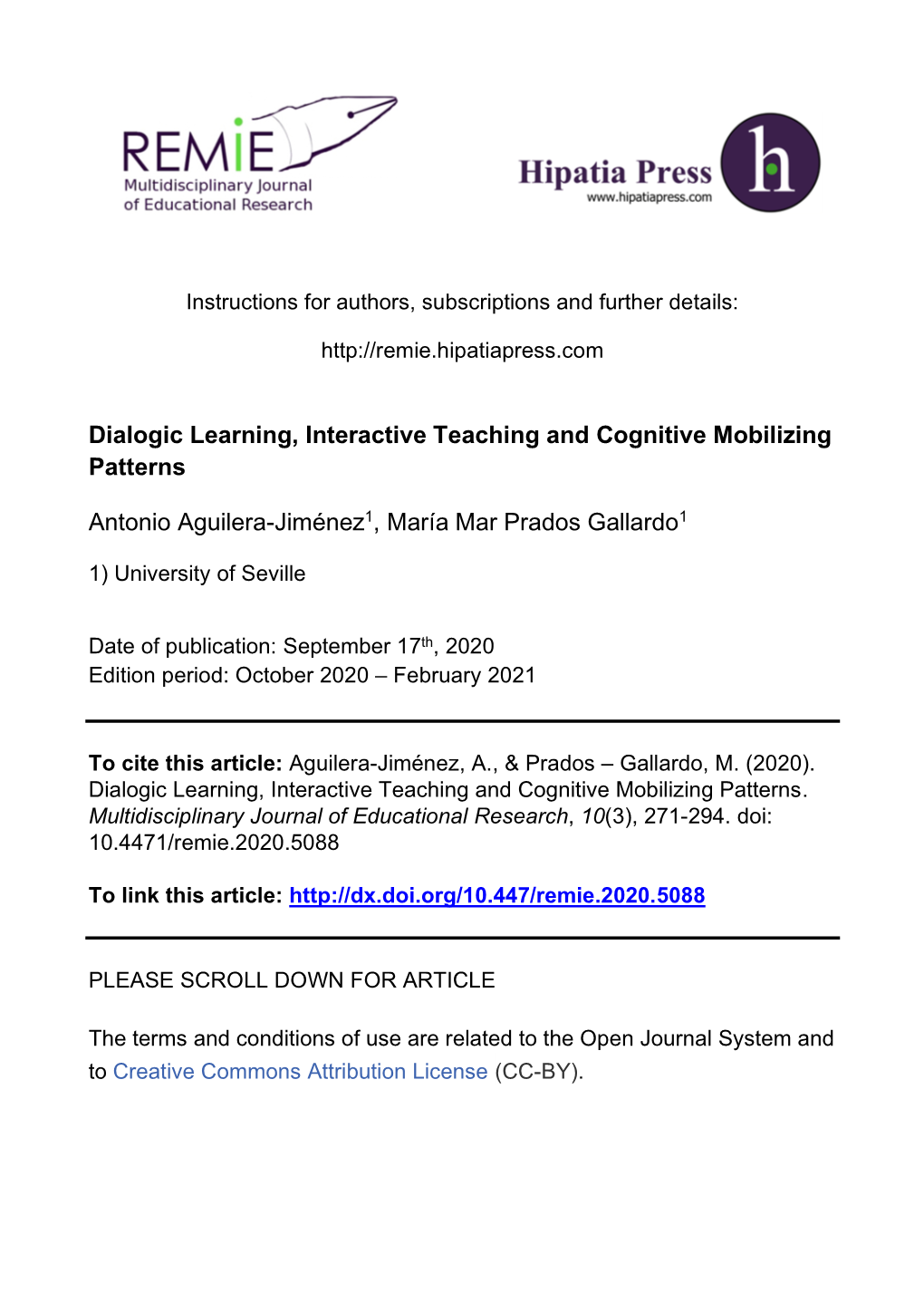 Dialogic Learning, Interactive Teaching and Cognitive Mobilizing Patterns