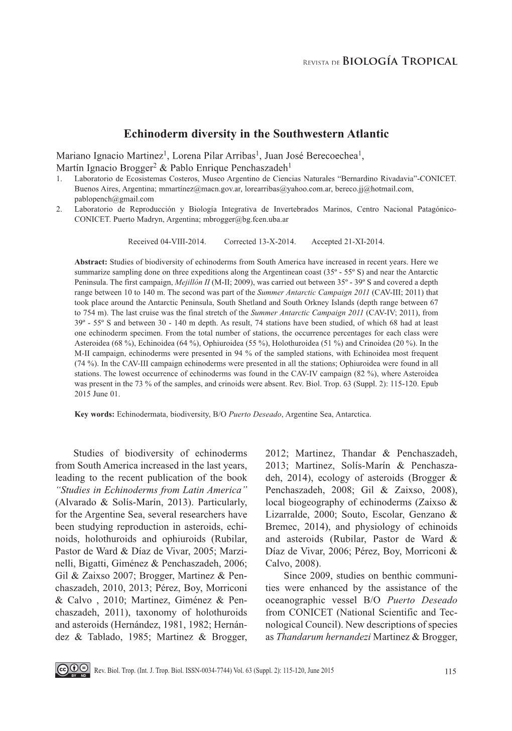 Echinoderm Diversity in the Southwestern Atlantic