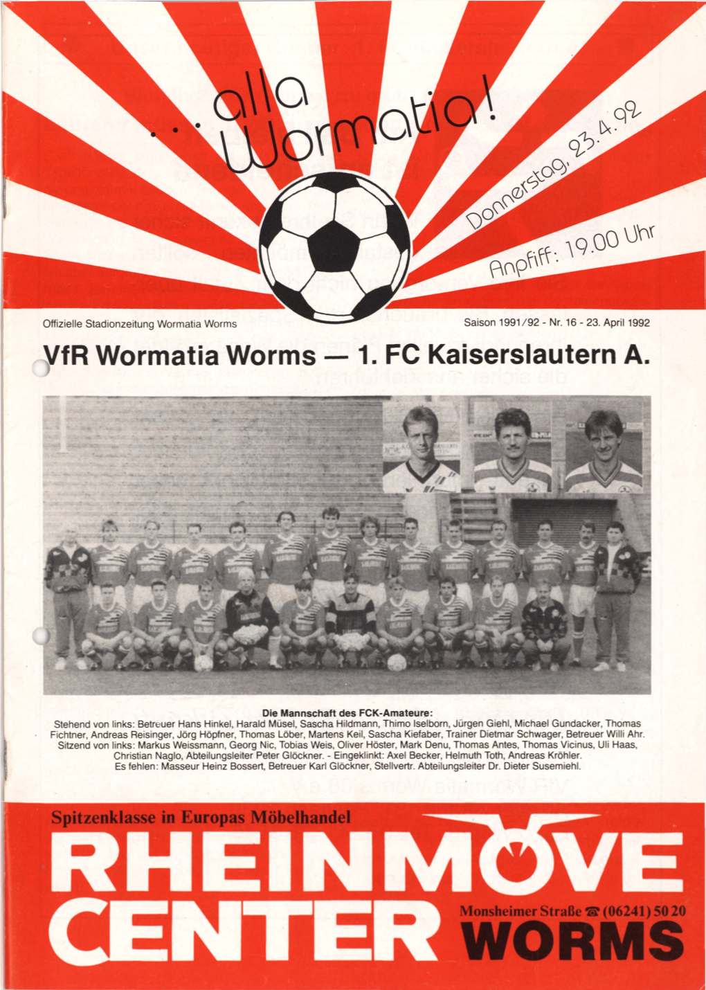 Vfr Wormatia Worms — 1. FC Kaiserslautern A