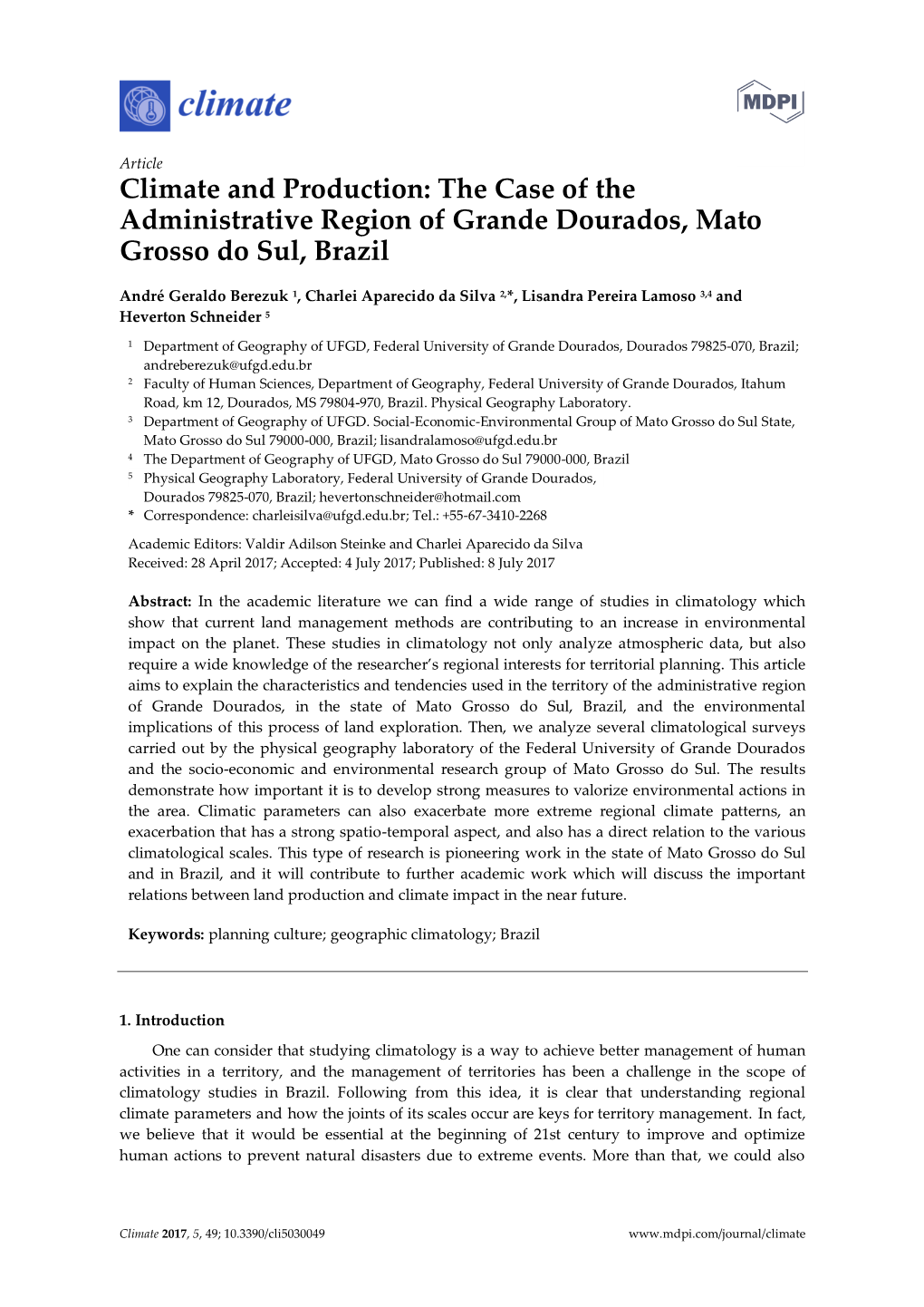 Type of the Paper Climate and Production: the Case of The