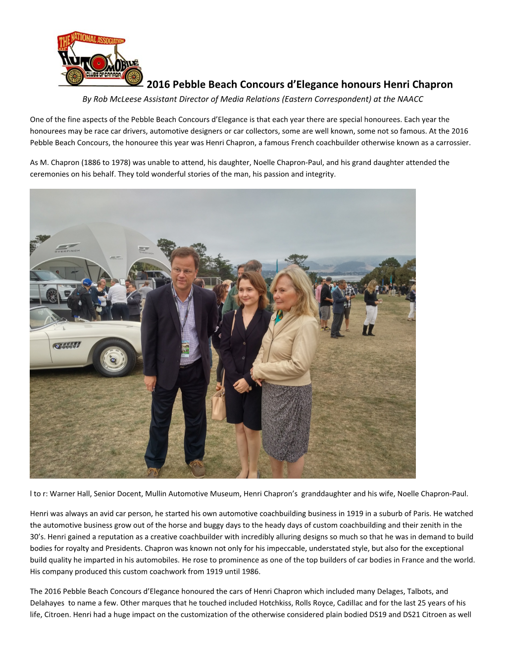 2016 Pebble Beach Concours D'elegance Honours Henri Chapron