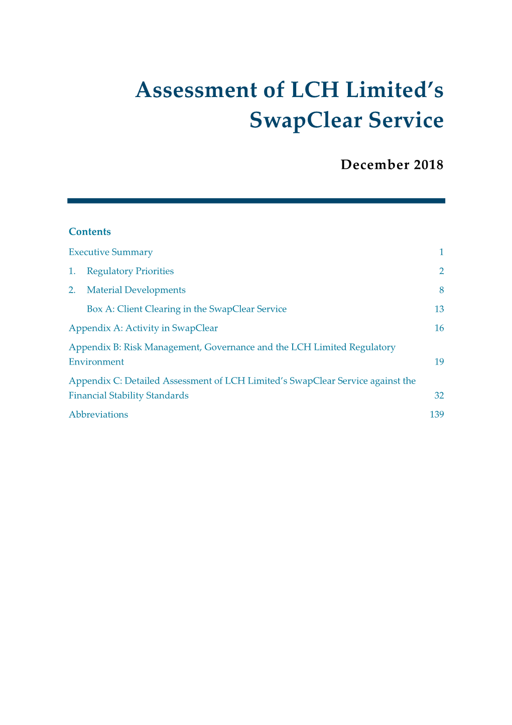 Assessment of LCH Limited's Swapclear Service