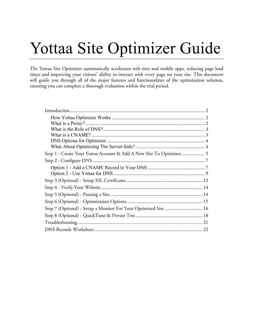 Yottaa Site Optimizer Guide