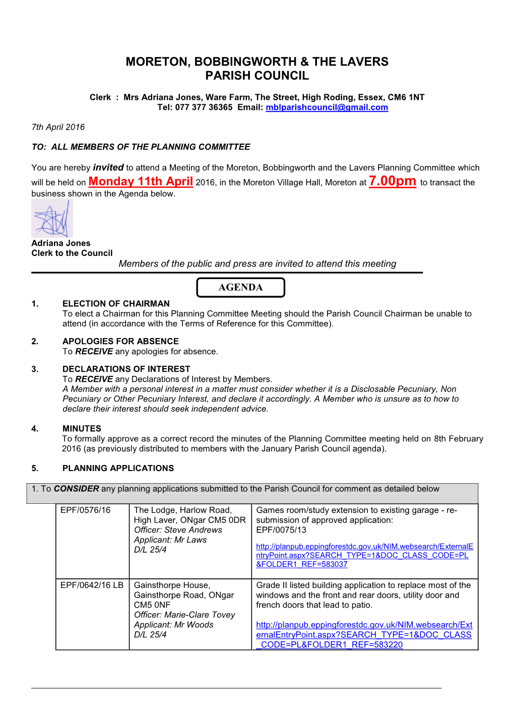 Moreton, Bobbingworth & the Lavers Parish Council