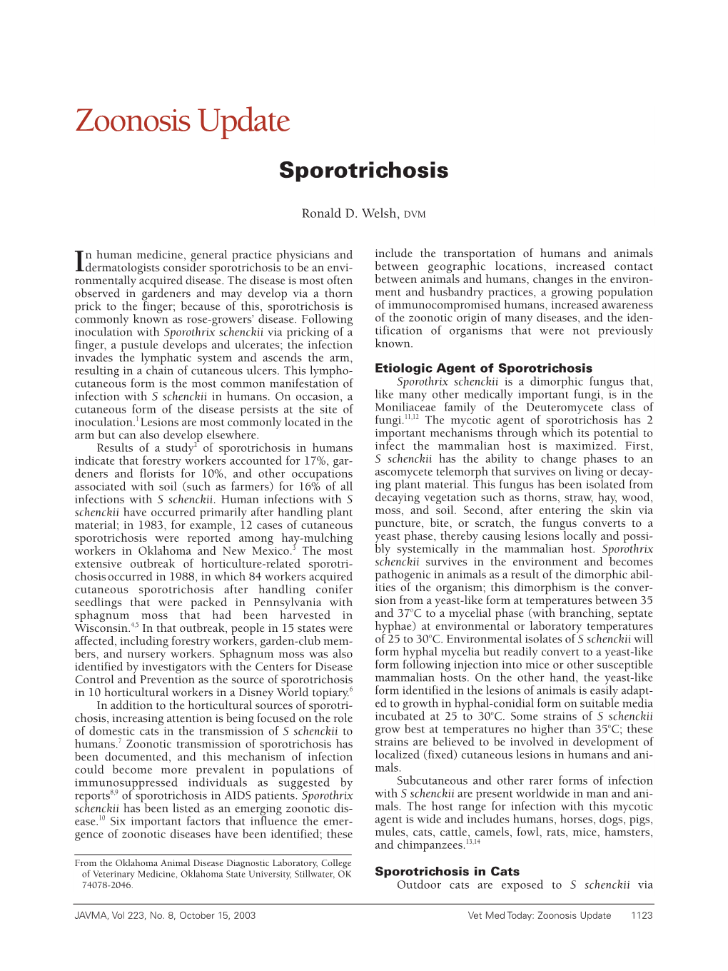 Zoonosis Update Sporotrichosis