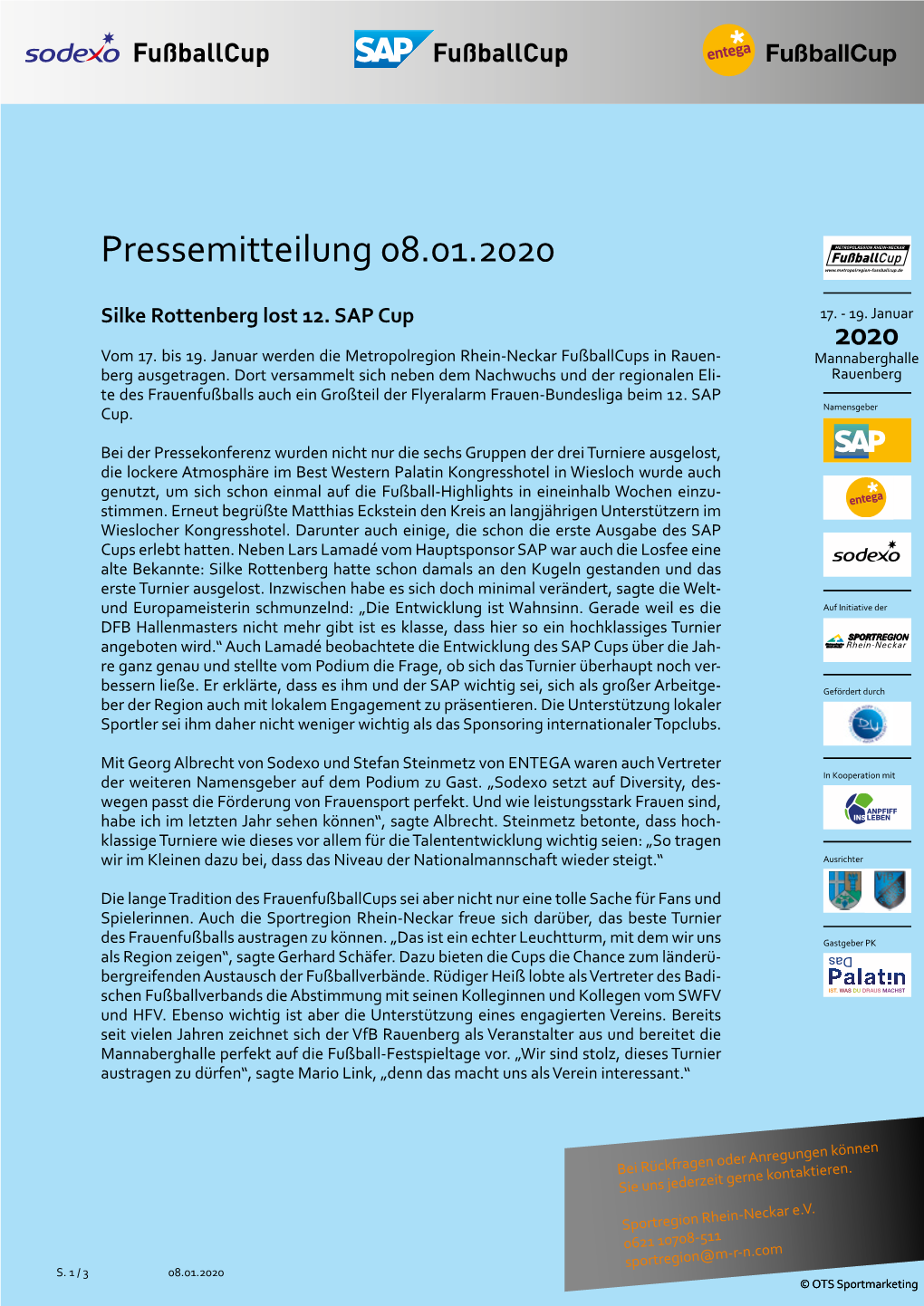 Pressemitteilung 08.01.2020 Fußballcup