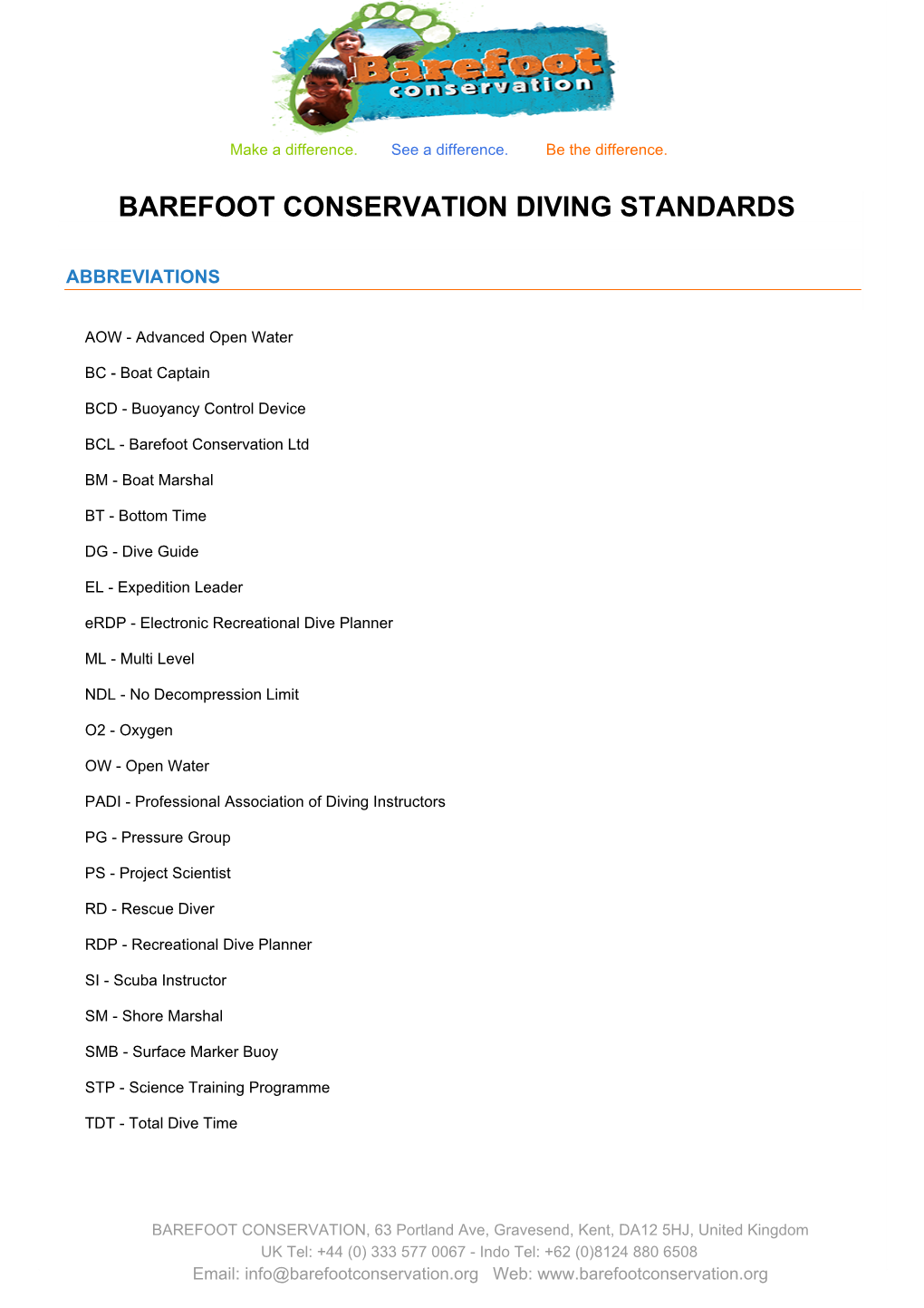 Barefoot Conservation Diving Standards