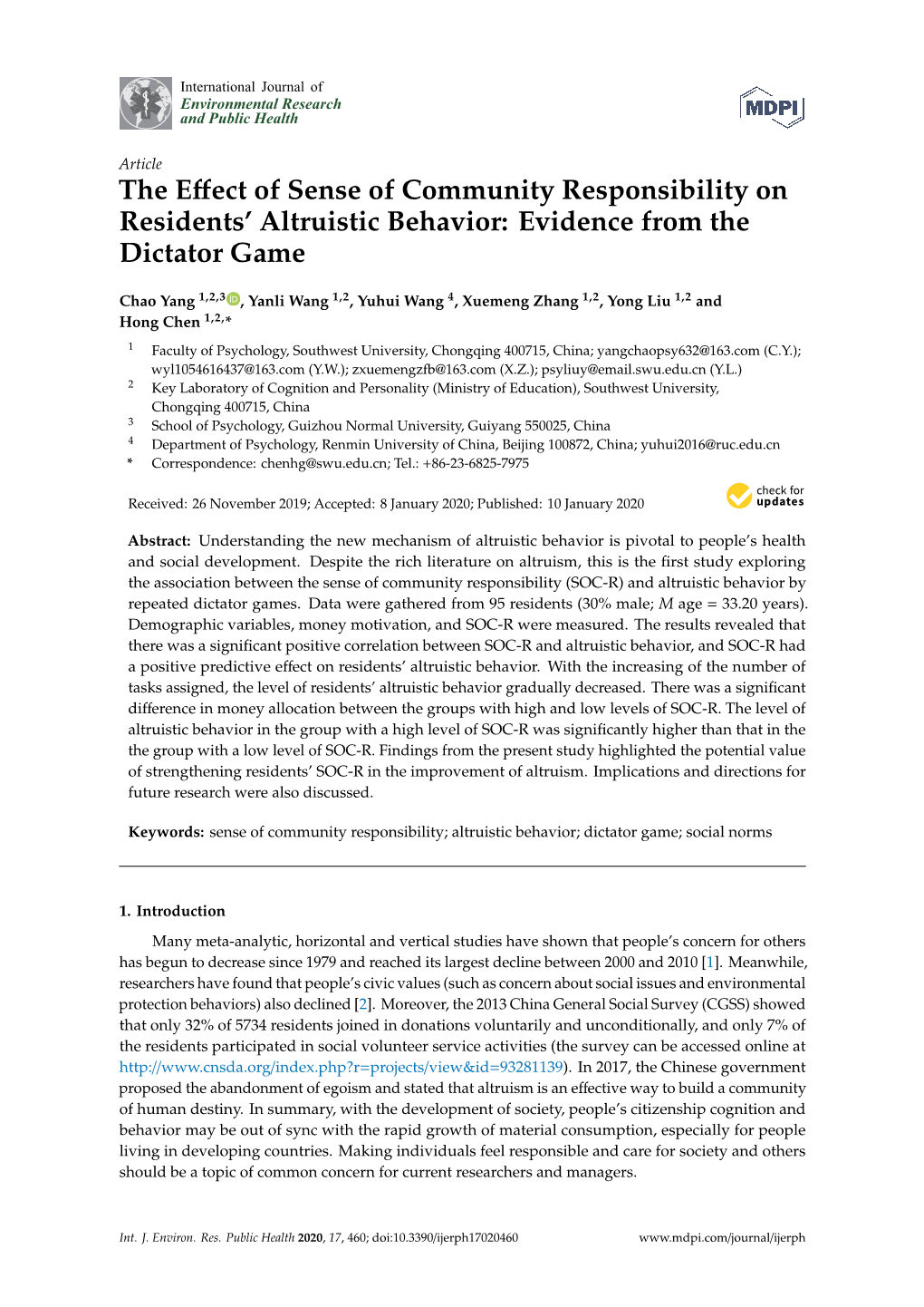 The Effect of Sense of Community Responsibility on Residents