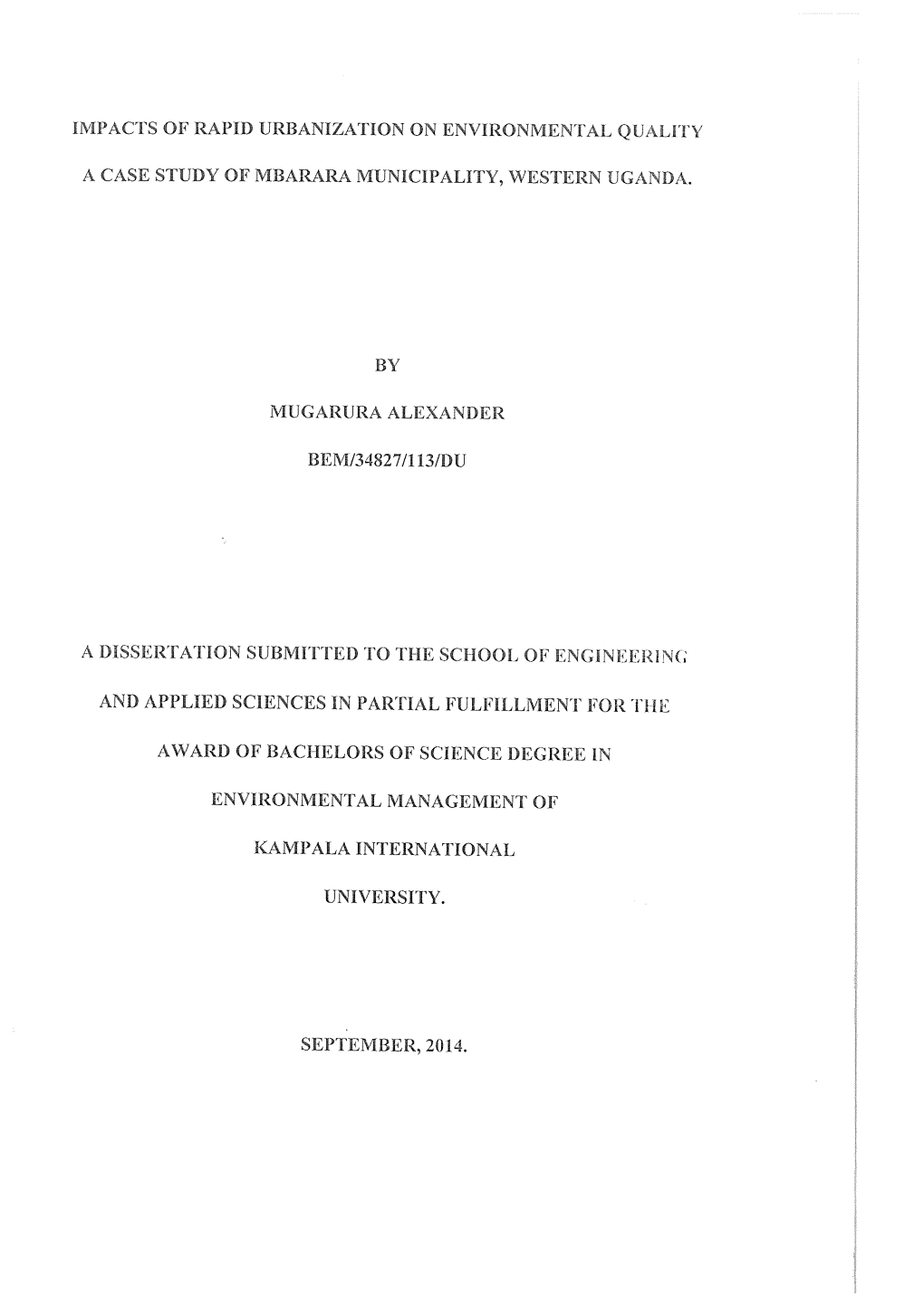 Impacts of Rapid Urbanization on Environmental Quality