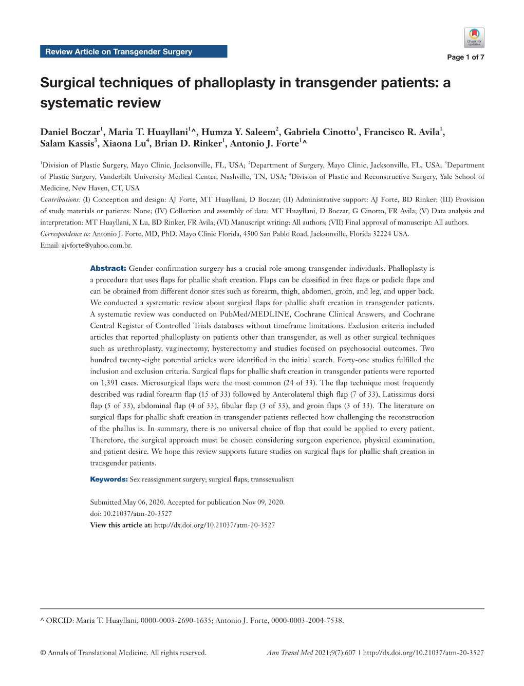 Surgical Techniques of Phalloplasty in Transgender Patients: a Systematic Review