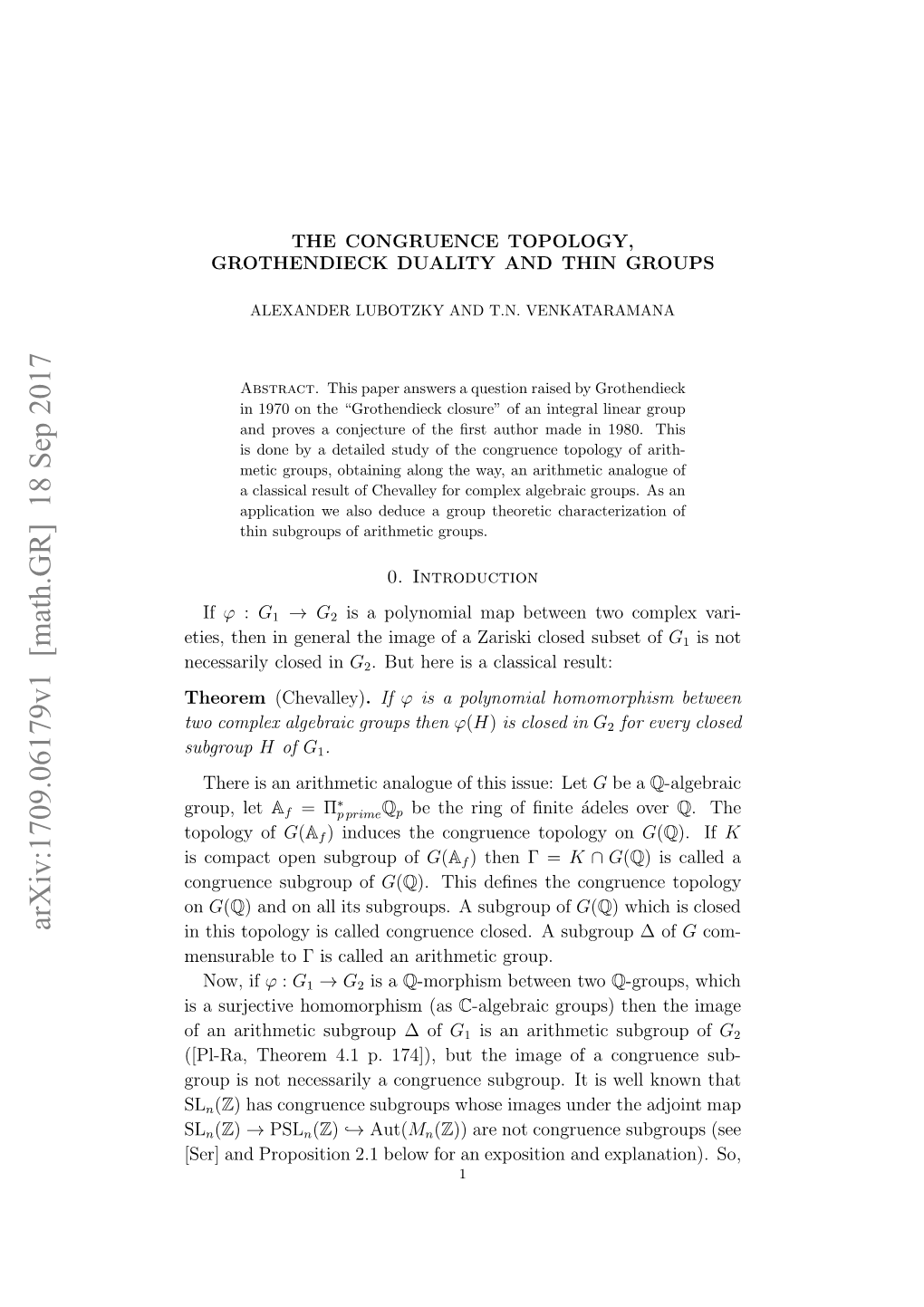 Arxiv:1709.06179V1 [Math.GR] 18 Sep 2017 [Lr,Term41p 7],Btteiaeo Ogunesub- Th Known Congruence Well a Is It of Subgroup