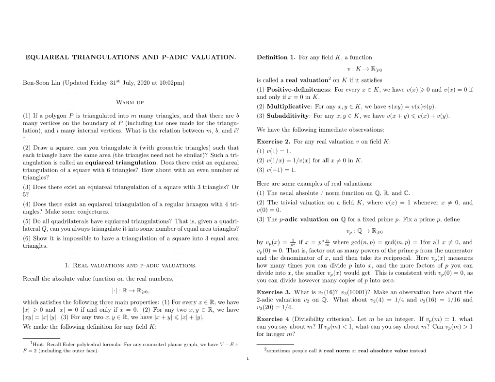 Equiareal Triangulations and P-Adic Valuation