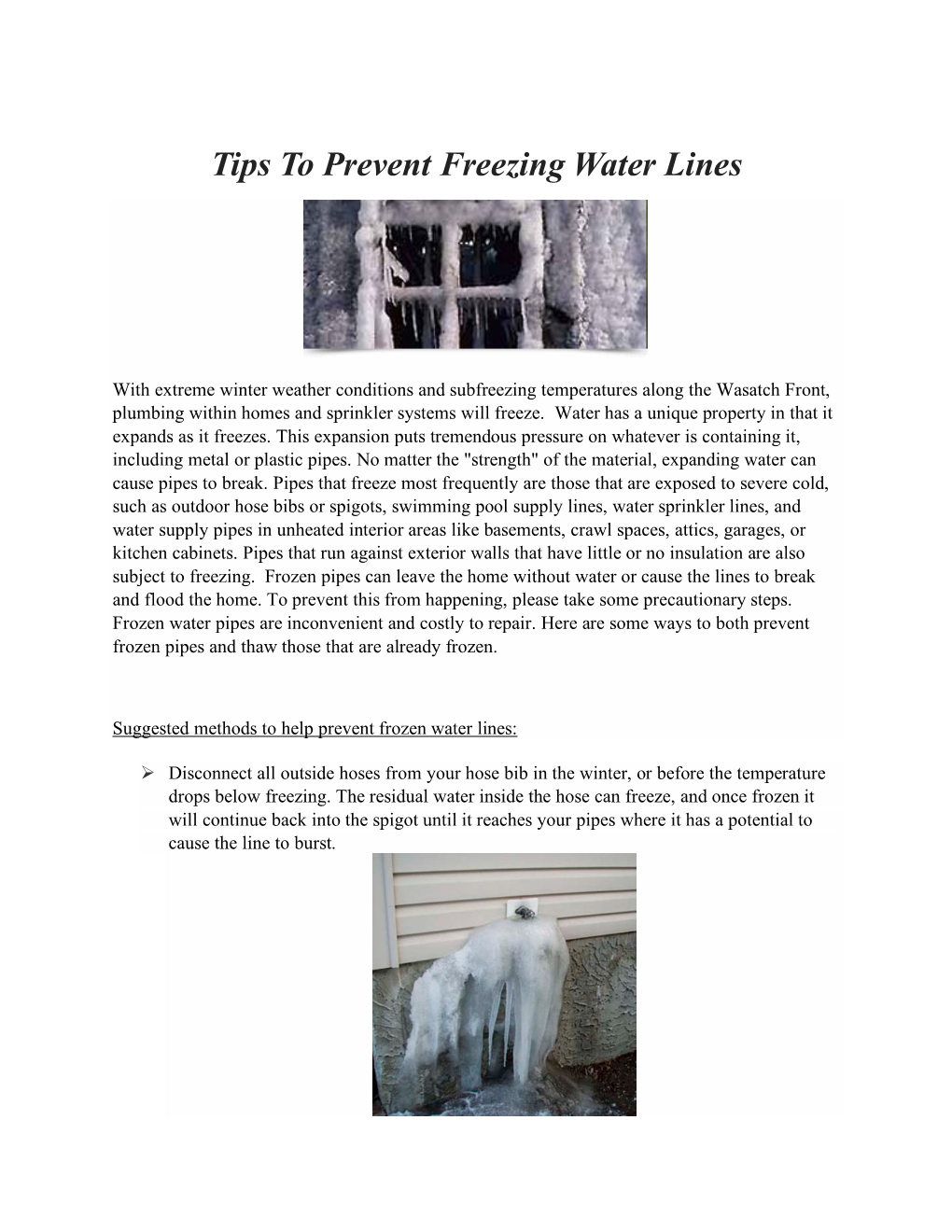 Tips to Prevent Freezing Water Lines