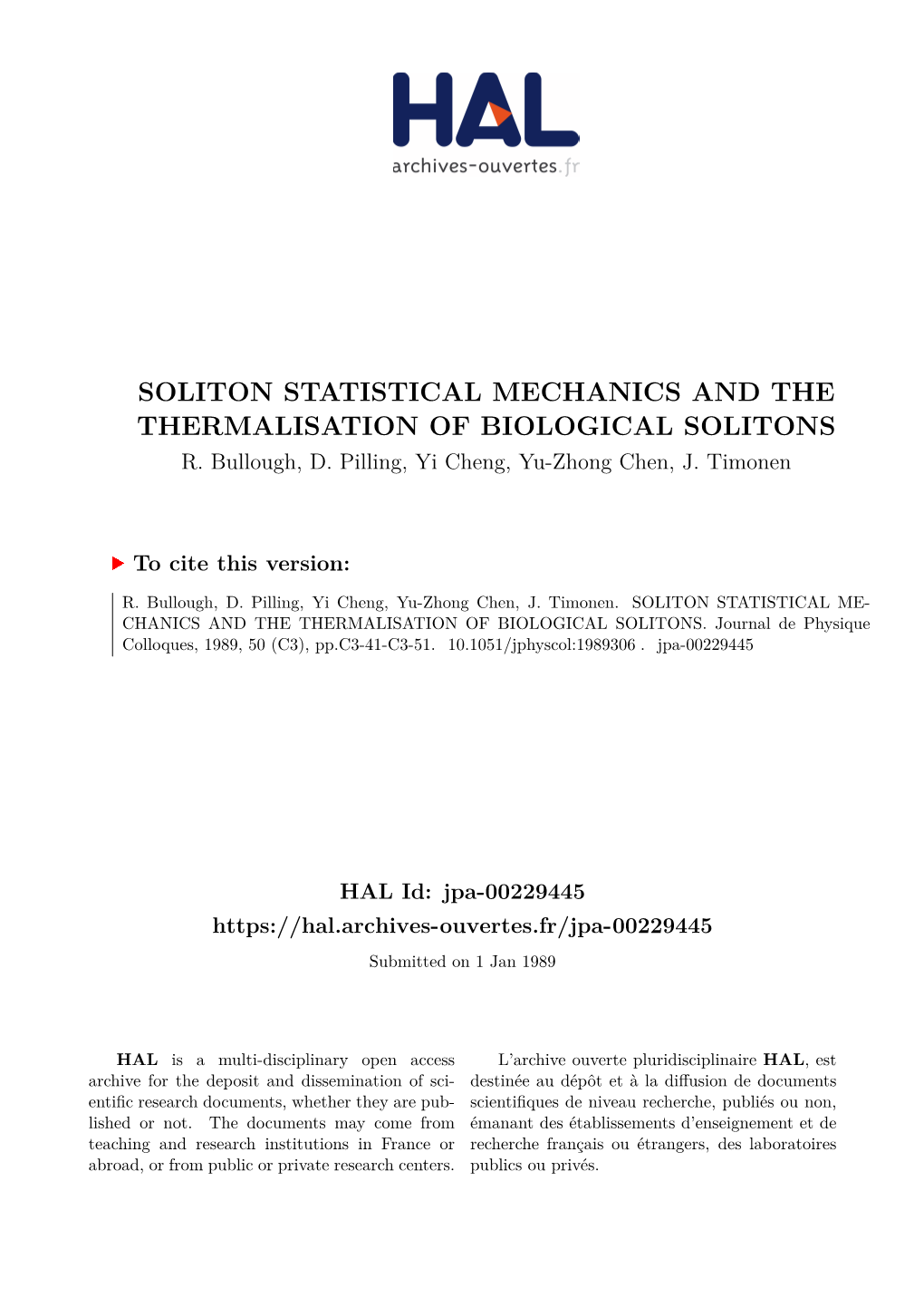 Soliton Statistical Mechanics and the Thermalisation of Biological Solitons R