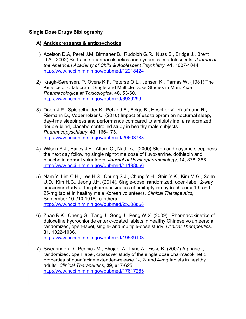 Single Dose Drug Bibliography