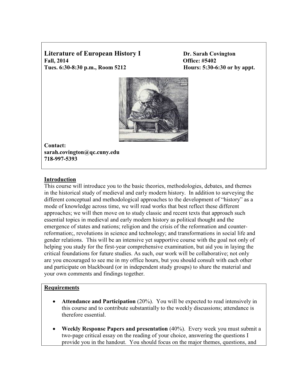 Literature of European History I Dr