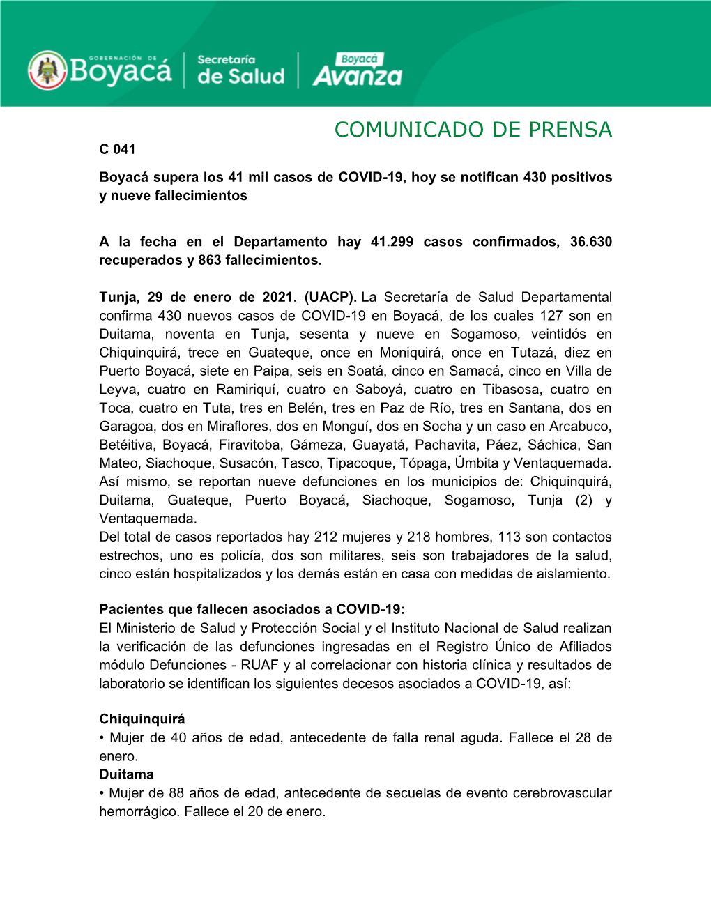 Comunicado De Prensa C 041