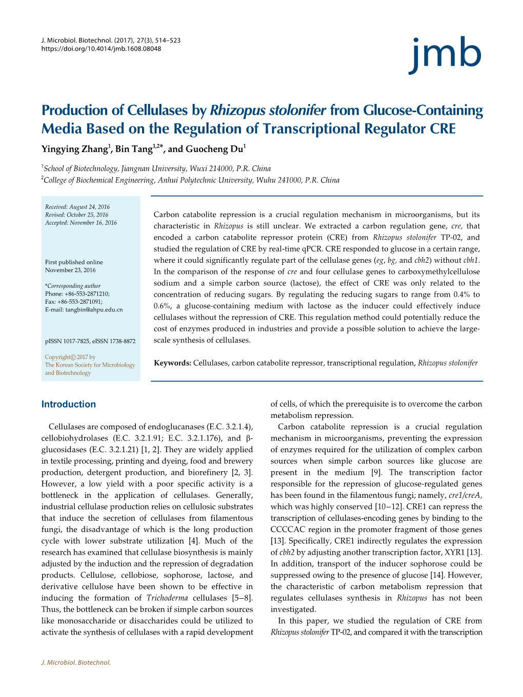 Production of Cellulases by Rhizopus Stolonifer from Glucose-Containing