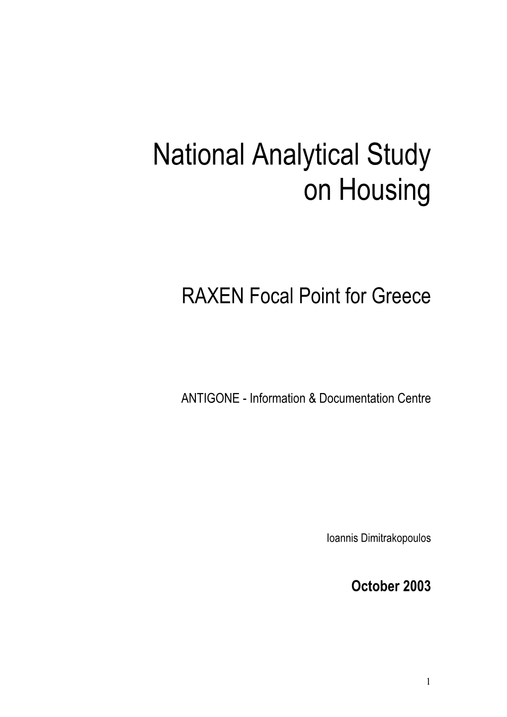 National Analytical Study on Housing