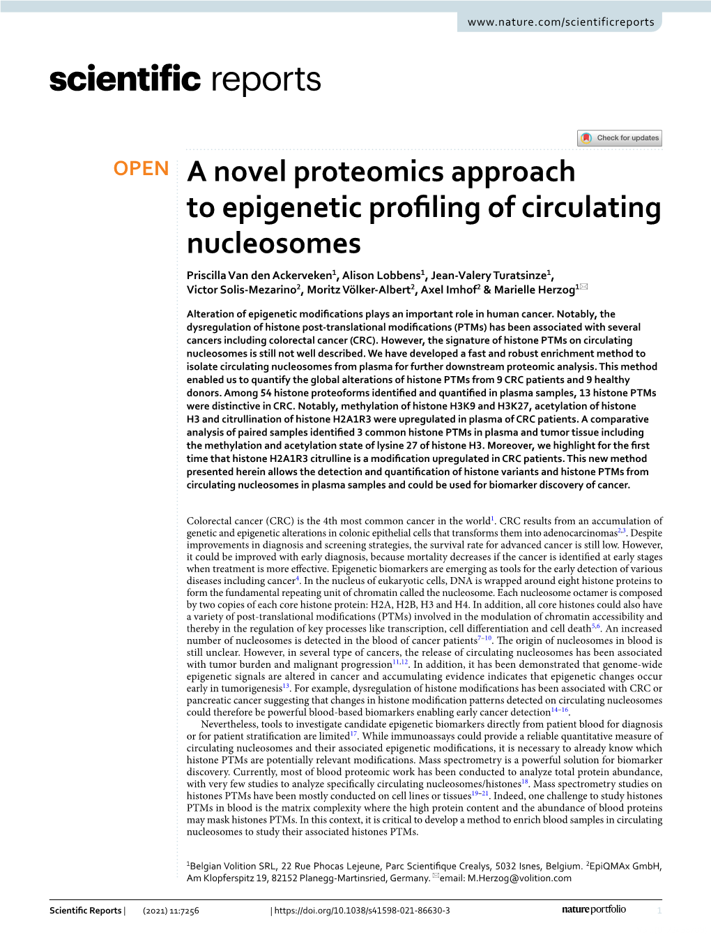 A Novel Proteomics Approach to Epigenetic Profiling of Circulating