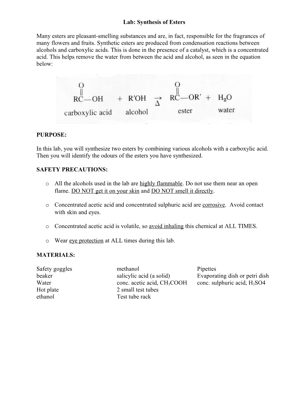 Formal Lab #2 Synthesis of Esters