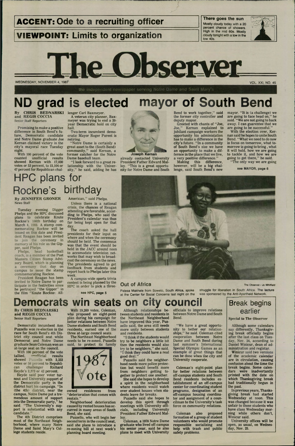 ND Grad Is Elected Mayor of South Bend by CHRIS BEDNARSKI Lenger Carl Baxmeyer
