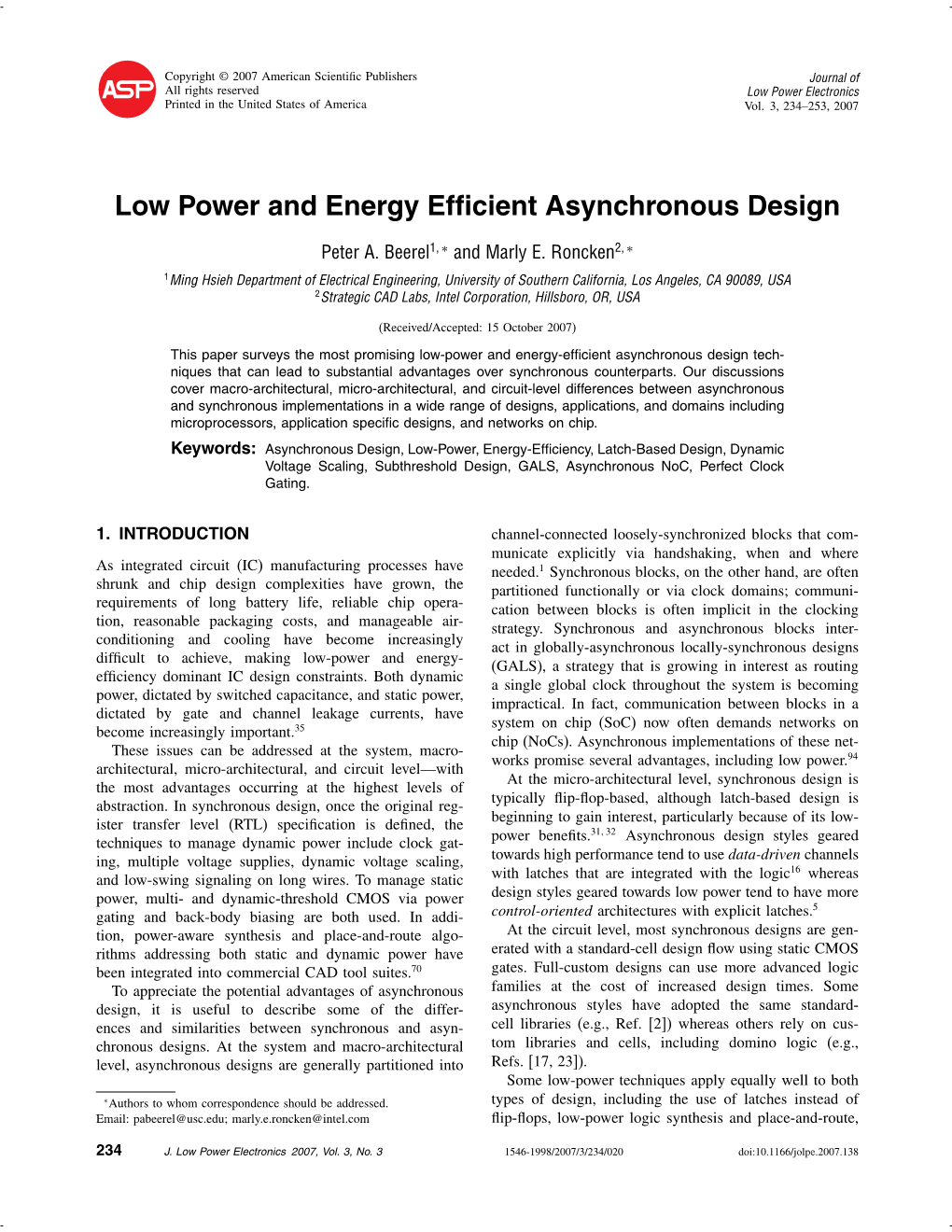 Low Power and Energy Efficient Asynchronous Design