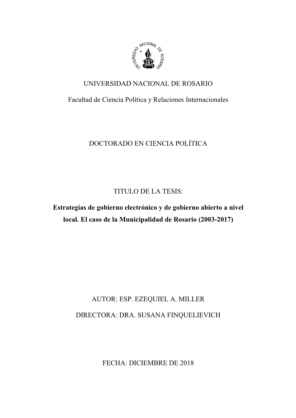 UNIVERSIDAD NACIONAL DE ROSARIO Facultad De Ciencia