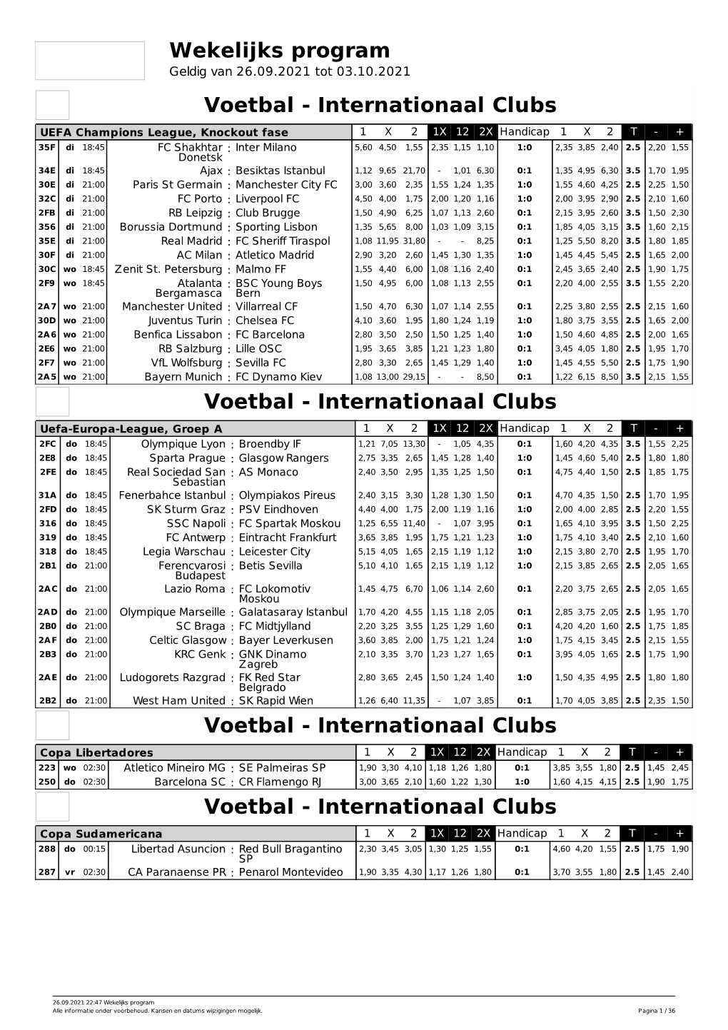 Wekelijks Program Voetbal