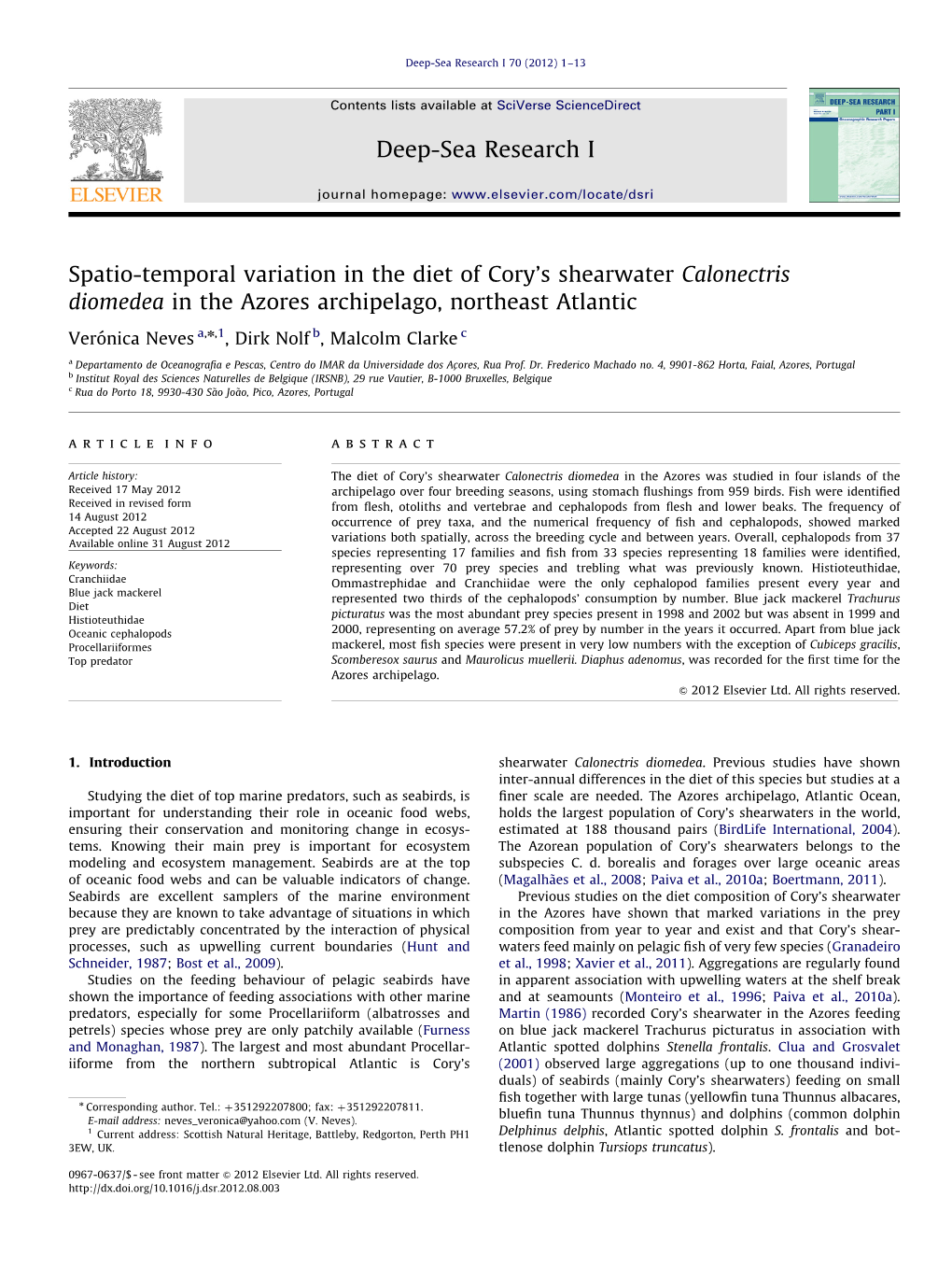 Spatio-Temporal Variation in the Diet of Cory's Shearwater Calonectris