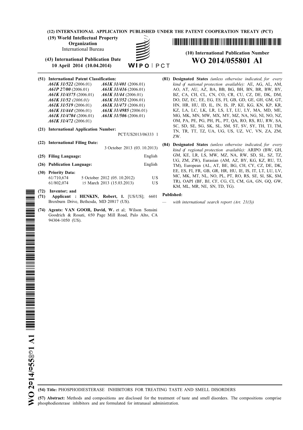 WO 2014/055801 Al 10 April 2014 (10.04.2014) P O P C T