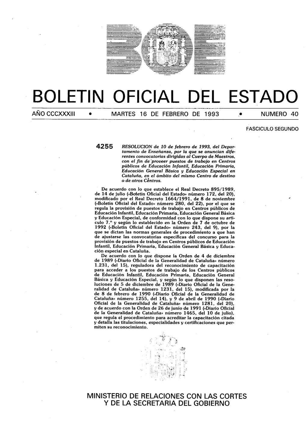 Boletin Oficial Del Estado Año Cccxxxiii • Martes 16 De Febrero De 1993