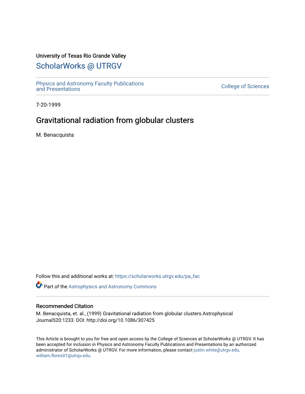 Gravitational Radiation from Globular Clusters