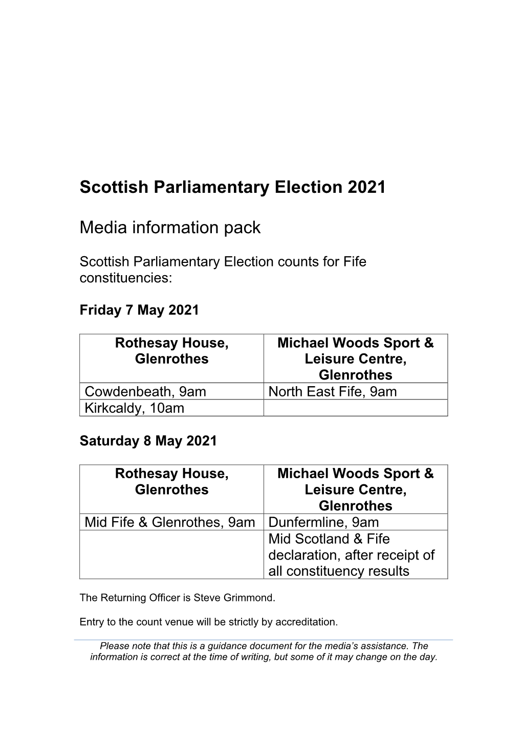 Scottish Parliamentary Election 2021 Media Information Pack