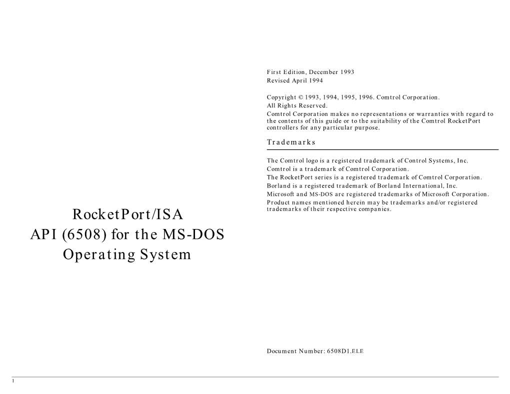 Rocketport/ISA API (6508) for the MS-DOS Operating System