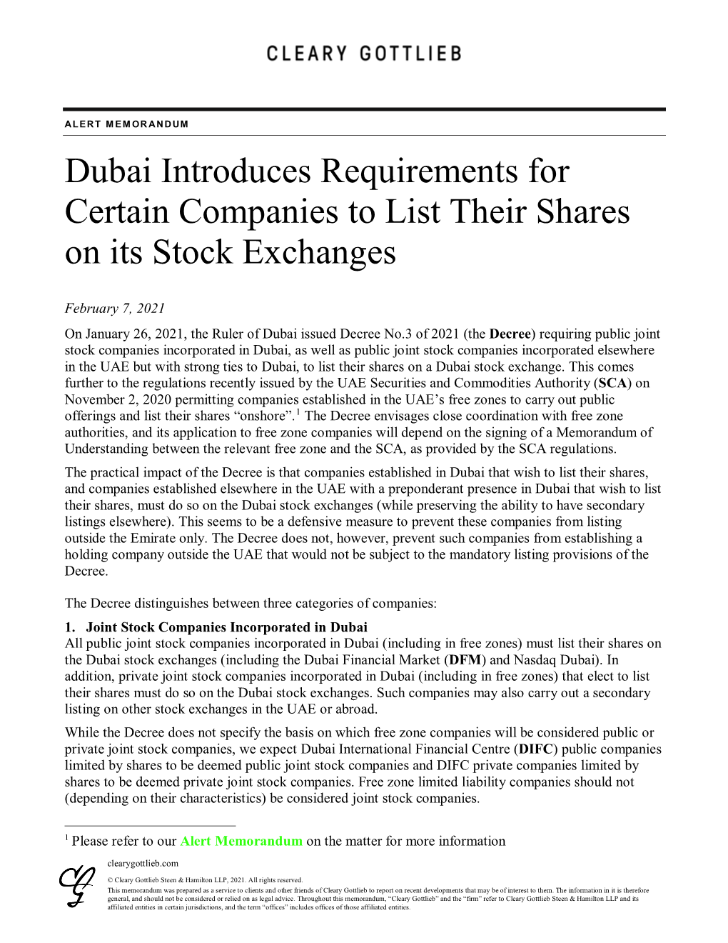 Dubai Introduces Requirements for Certain Companies to List Their Shares on Its Stock Exchanges