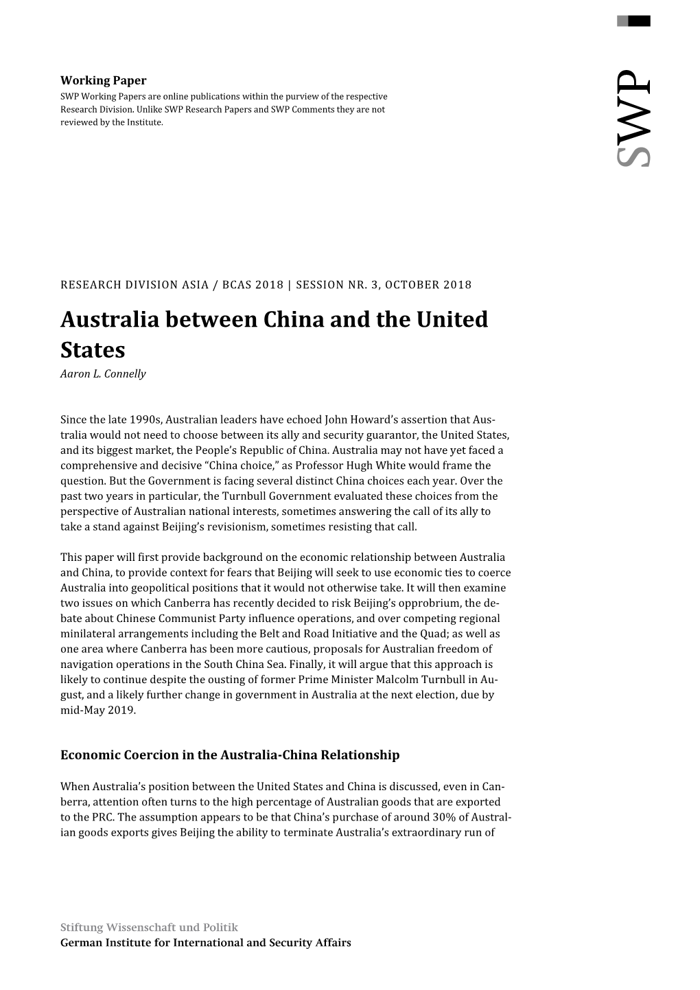 Australia Between China and the United States Aaron L