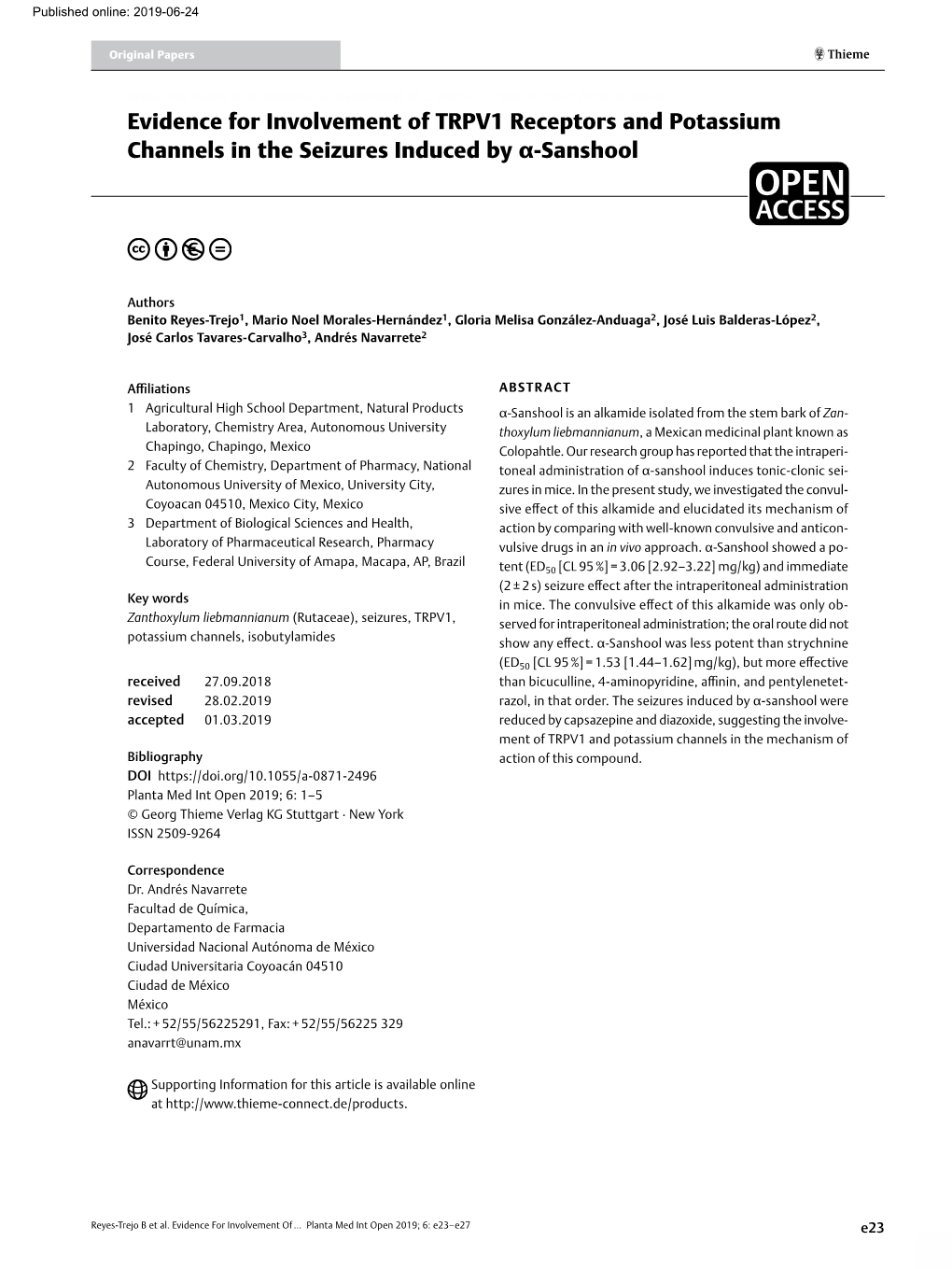 Evidence for Involvement of TRPV1 Receptors and Potassium Channels in the Seizures Induced by Α-Sanshool