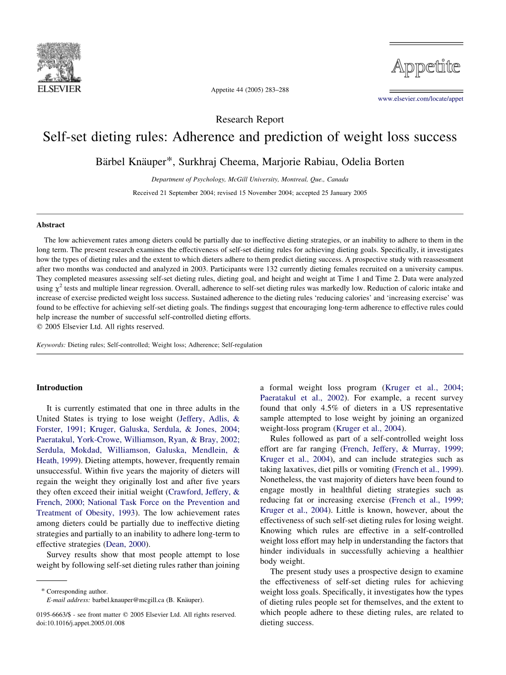 Self-Set Dieting Rules: Adherence and Prediction of Weight Loss Success