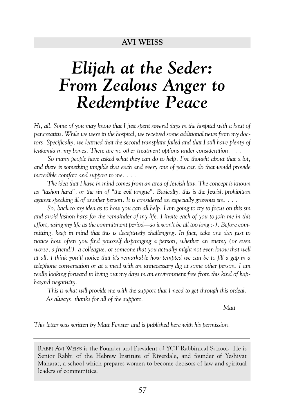 Elijah at the Seder: from Zealous Anger to Redemptive Peace