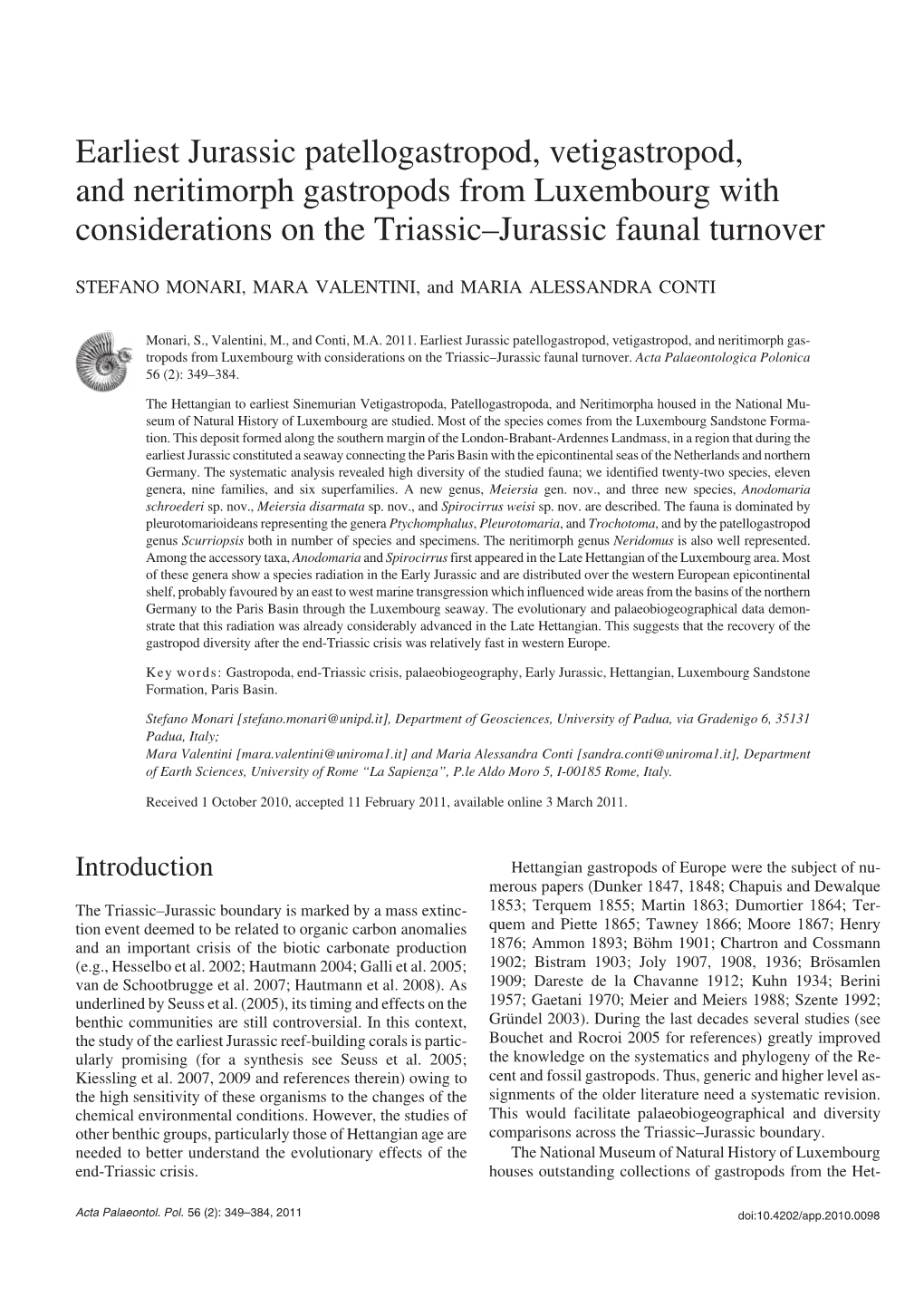 Earliest Jurassic Patellogastropod, Vetigastropod, and Neritimorph Gastropods from Luxembourg with Considerations on the Triassic–Jurassic Faunal Turnover